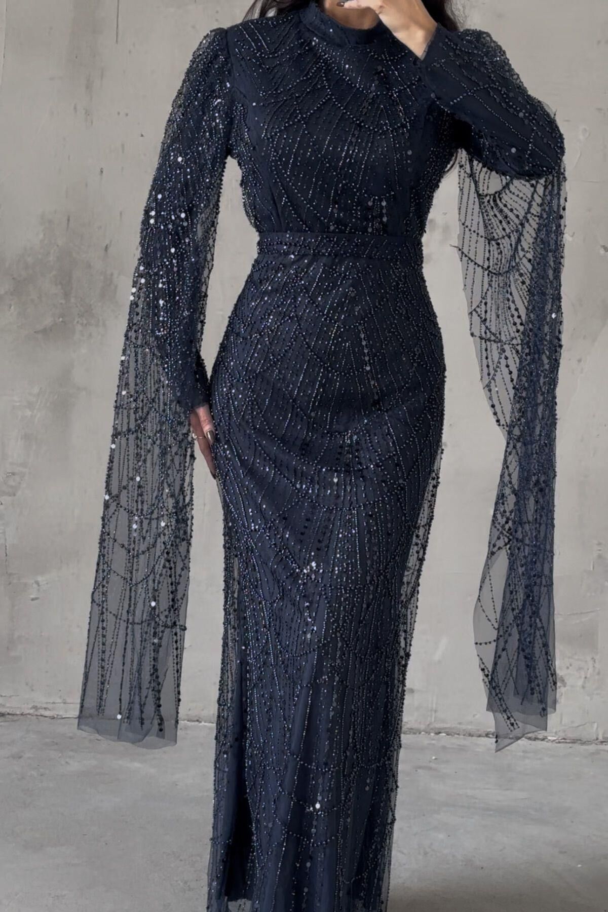 Lunara Hijab Evening Dress Navy Blue