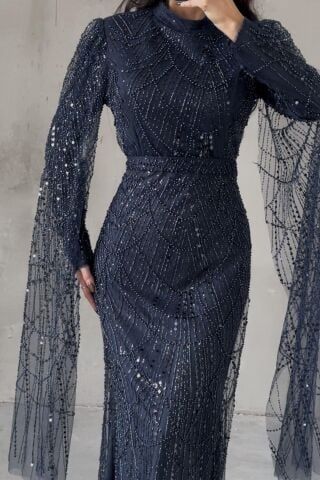 Lunara Hijab Evening Dress Navy Blue