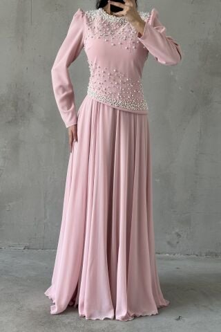 Mina Tesettür Abiye Pembe