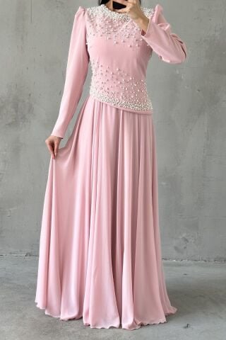 Mina Tesettür Abiye Pembe