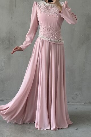 Mina Tesettür Abiye Pembe