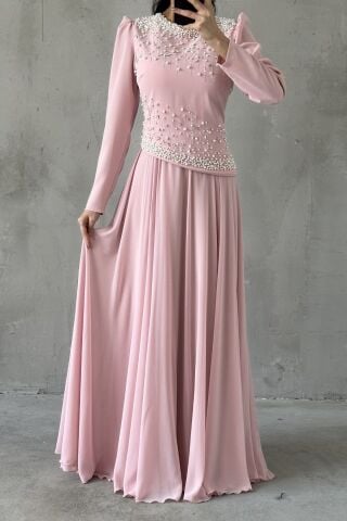 Mina Tesettür Abiye Pembe