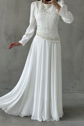 Mina Tesettür Abiye Beyaz