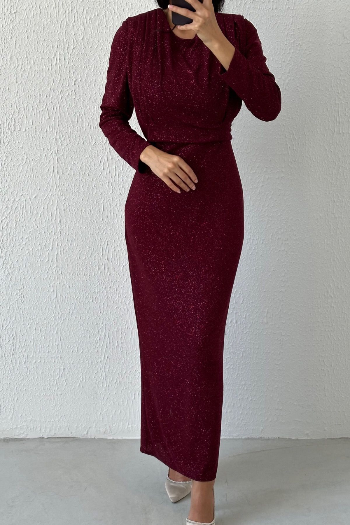 Sim Detaylı Balık Model Tesettür Abiye Bordo