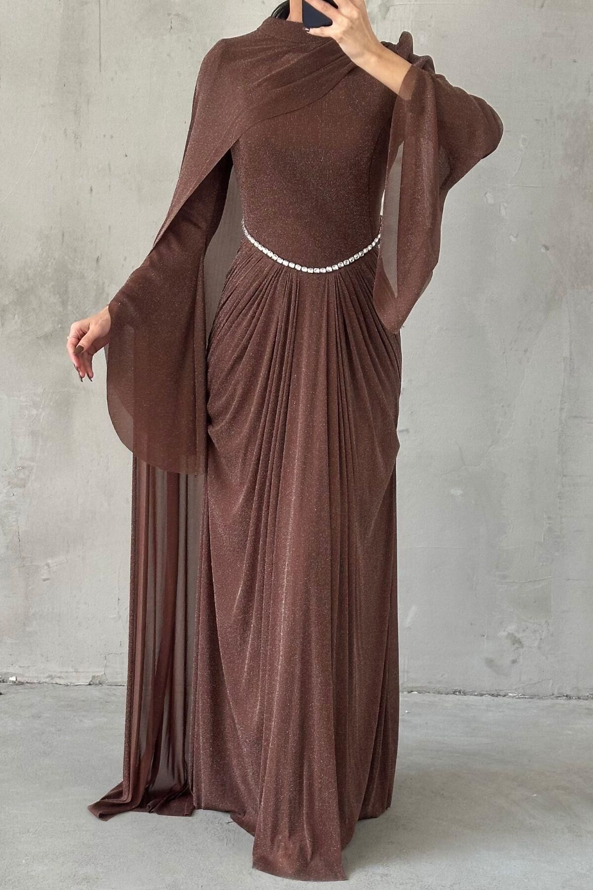 Nirvana Hijab Evening Dress Brown