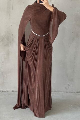 Nirvana Hijab Evening Dress Brown