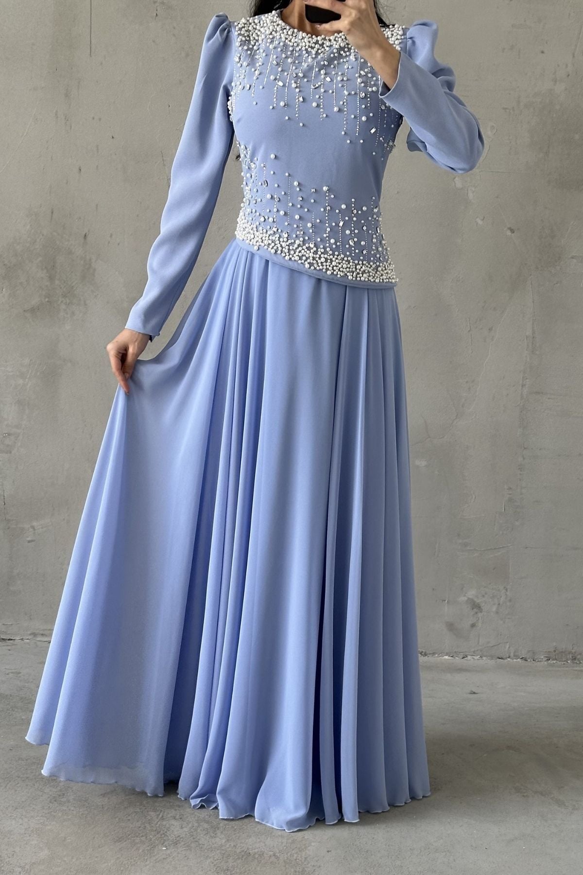 Mina Tesettür Abiye İndigo