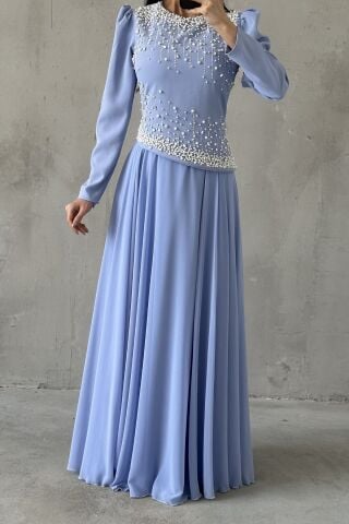 Mina Tesettür Abiye İndigo