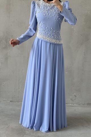 Mina Tesettür Abiye İndigo