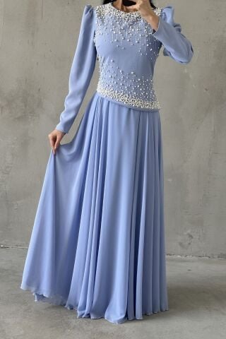 Mina Tesettür Abiye İndigo