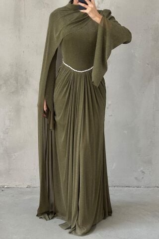 Nirvana Hijab Evening Dress Khaki
