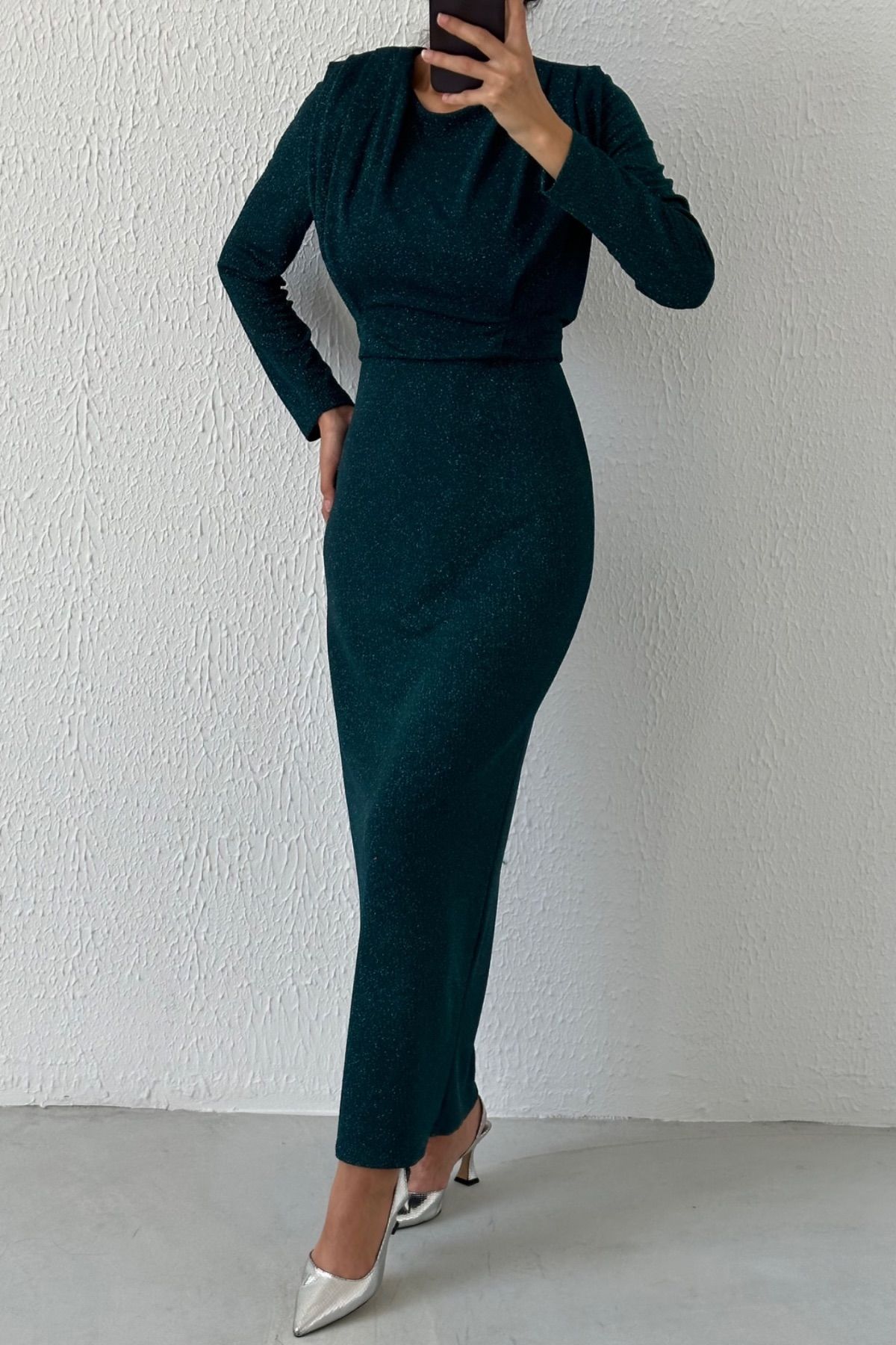 Sim Detaylı Balık Model Tesettür Abiye Zümrüt Yeşili