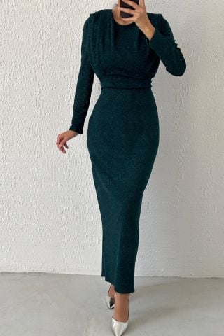 Sim Detaylı Balık Model Tesettür Abiye Zümrüt Yeşili