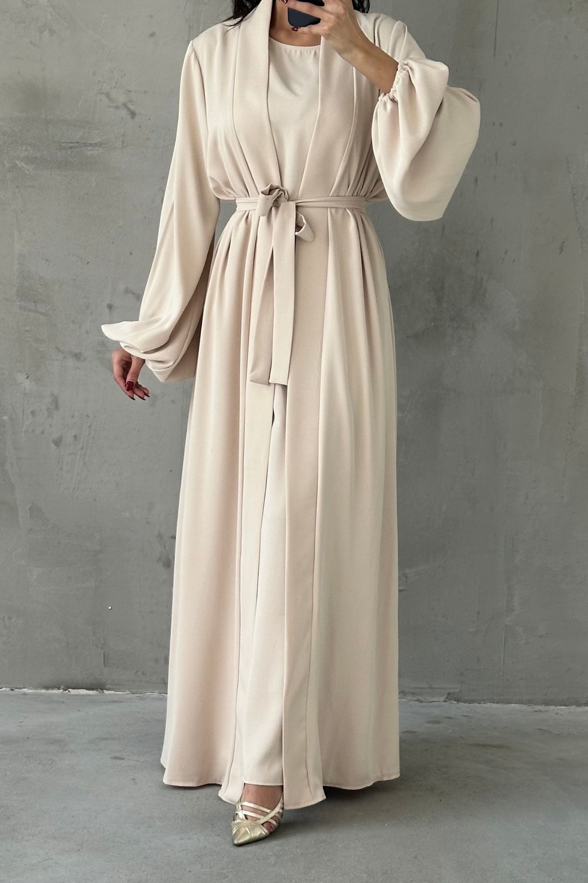 Modern Tasarım Abaya Takım Krem