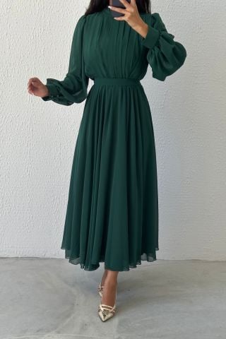 Eşsiz Tasarım Şifon Tesettür Abiye Yeşil