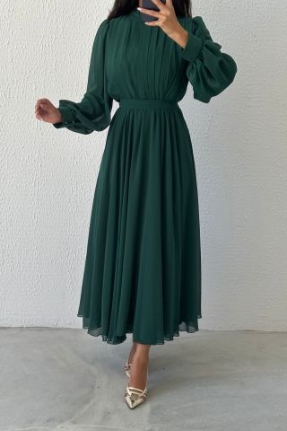 Eşsiz Tasarım Şifon Tesettür Abiye Yeşil