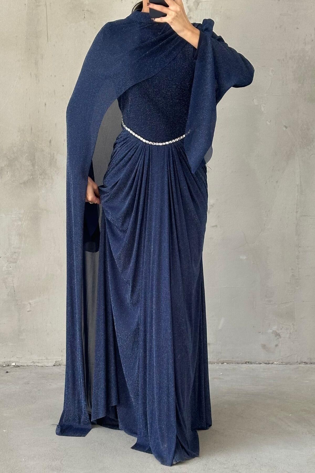 Nirvana Hijab Evening Dress Navy Blue
