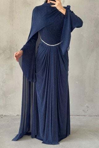 Nirvana Hijab Evening Dress Navy Blue