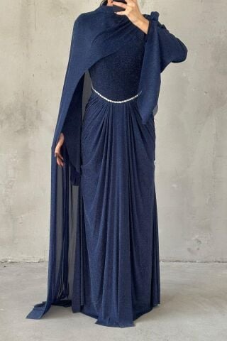 Nirvana Hijab Evening Dress Navy Blue
