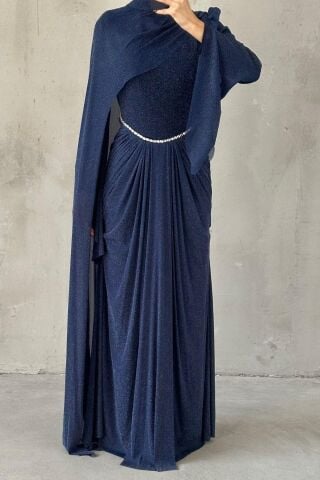 Nirvana Hijab Evening Dress Navy Blue