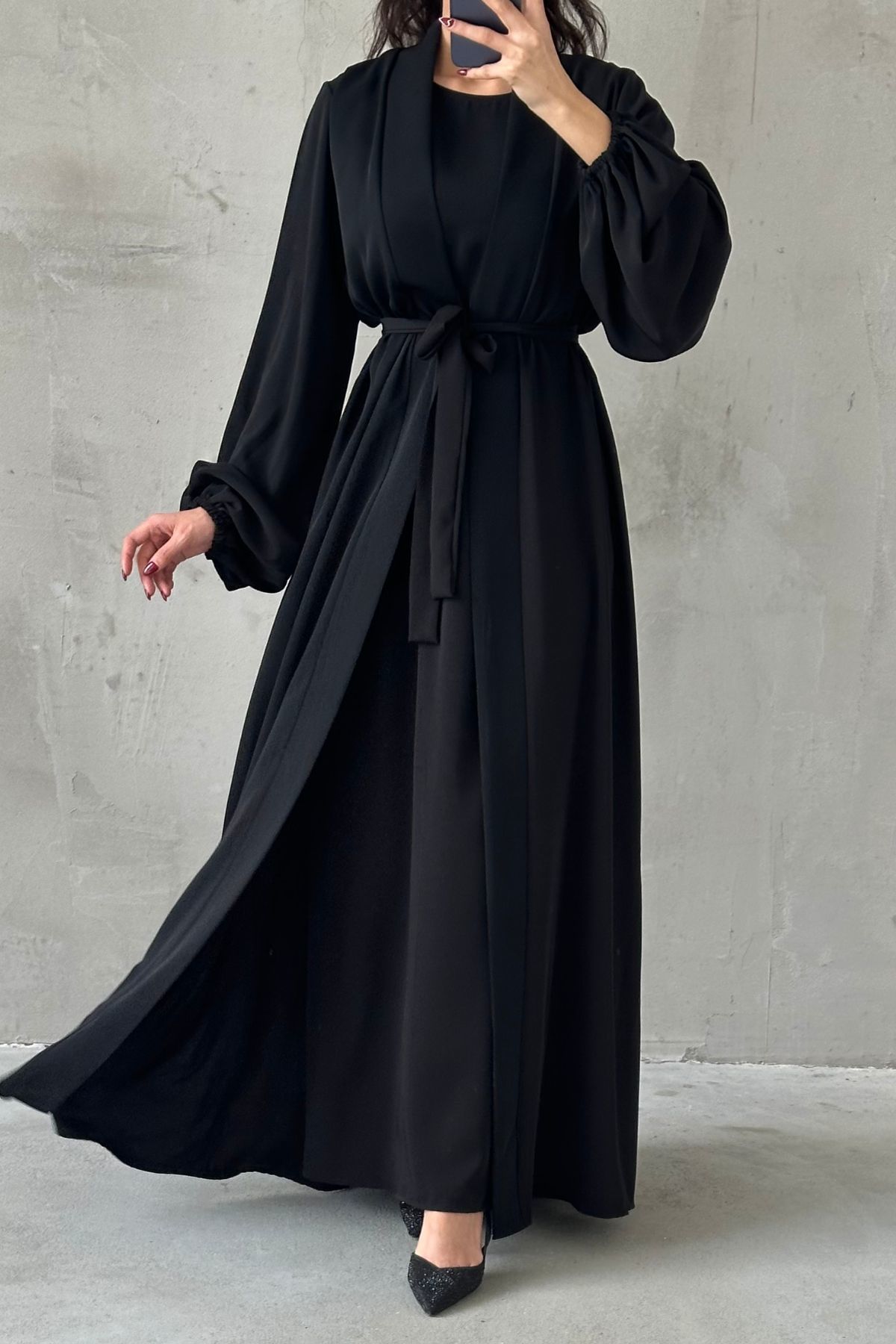 Modern Tasarım Abaya Takım Siyah