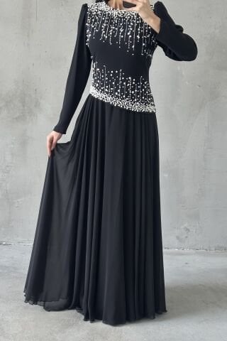 Mina Tesettür Abiye Siyah