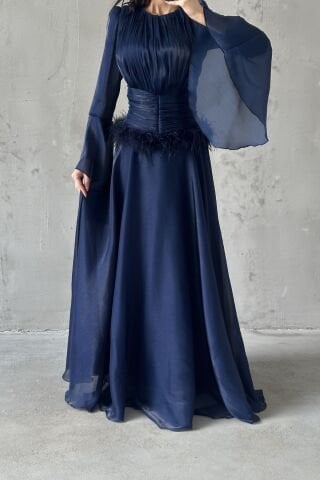 Zümra Hijab Evening Dress Navy Blue