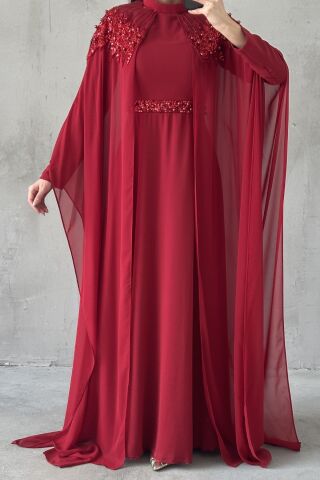 Feray Tesettür Abiye Bordo