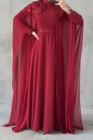 Feray Tesettür Abiye Bordo