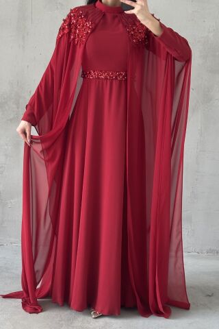 Feray Tesettür Abiye Bordo