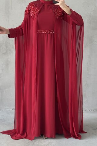 Feray Tesettür Abiye Bordo