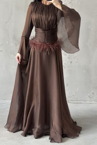 Zümra Tesettür Abiye Kahverengi