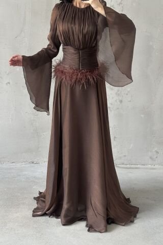 Zümra Hijab Evening Dress Brown
