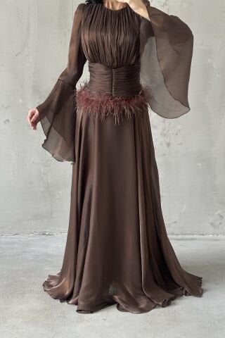 Zümra Hijab Evening Dress Brown