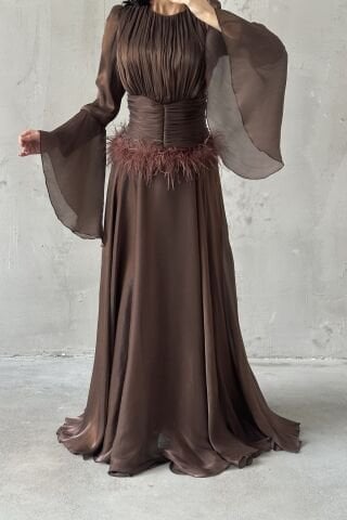 Zümra Hijab Evening Dress Brown