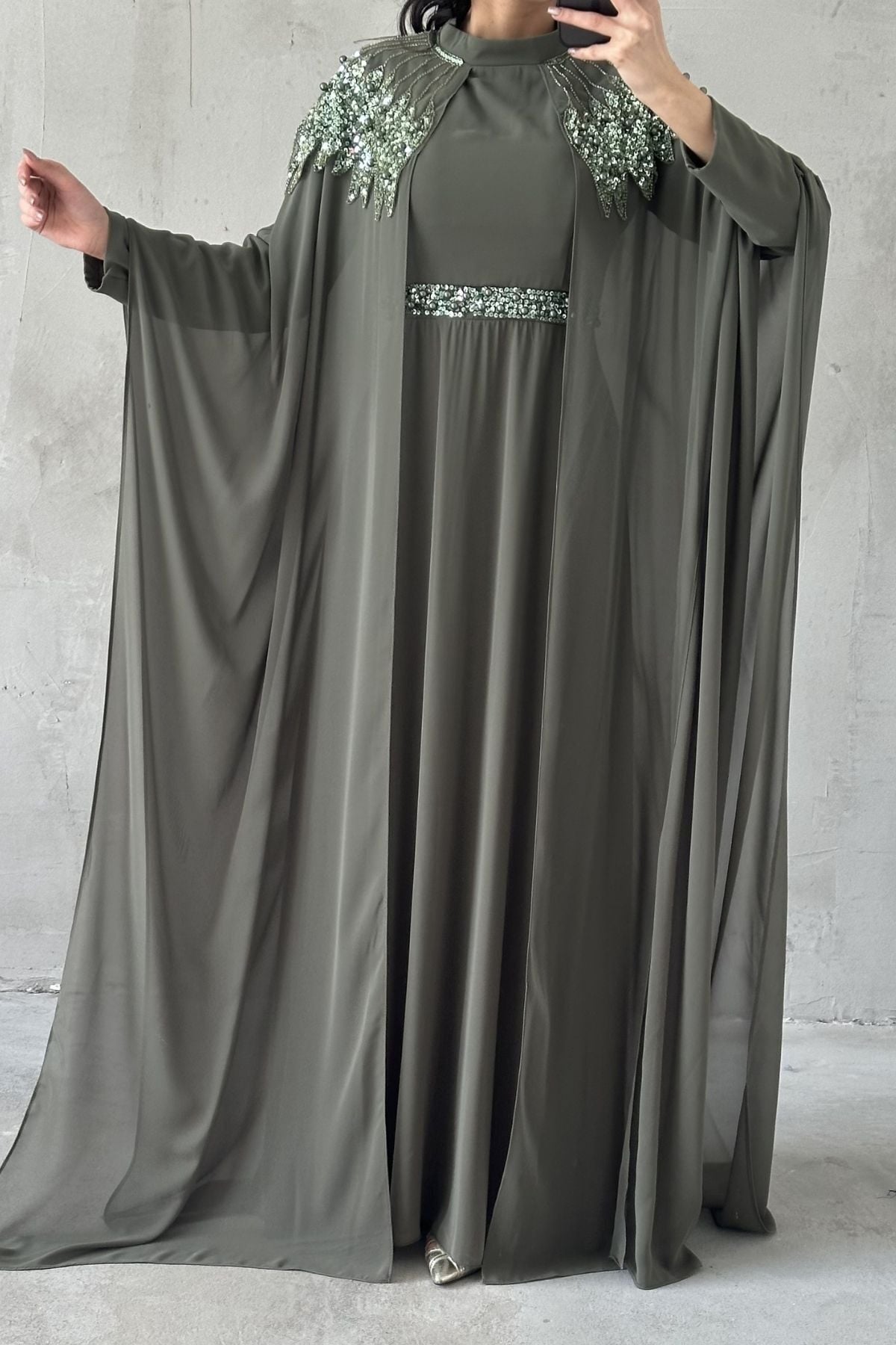 Feray Tesettür Abiye Haki