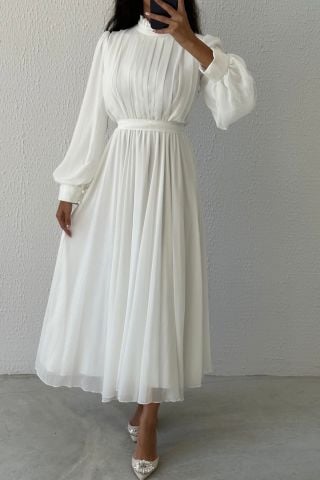 Unique Design Chiffon Hijab Evening Dress White