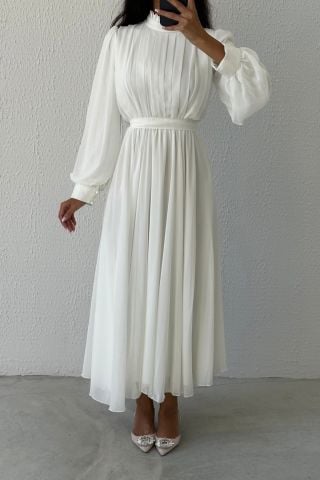 Unique Design Chiffon Hijab Evening Dress White