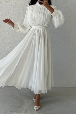 Unique Design Chiffon Hijab Evening Dress White