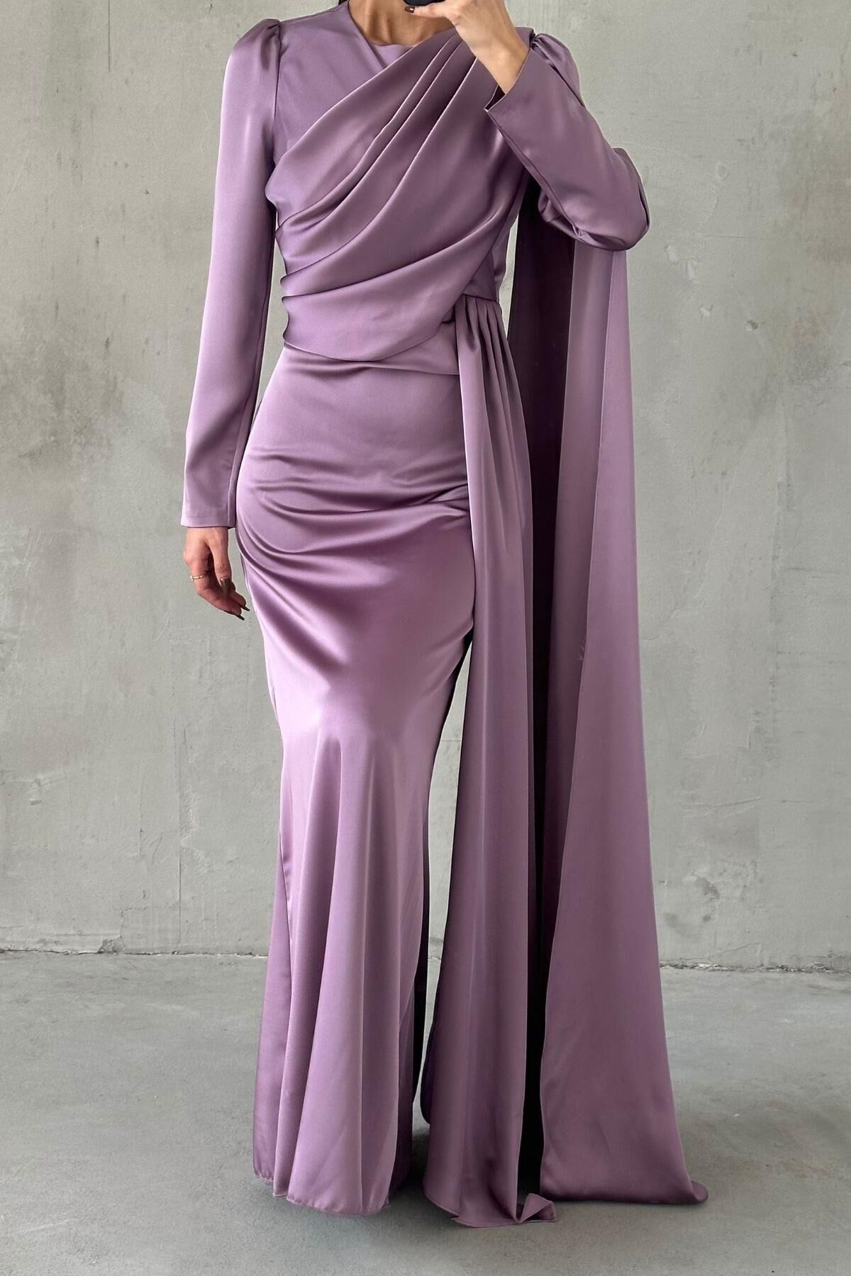 Lavina Satin Modest Evening Dress Lilac
