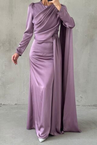 Lavina Satin Modest Evening Dress Lilac