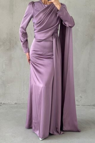 Lavina Satin Modest Evening Dress Lilac