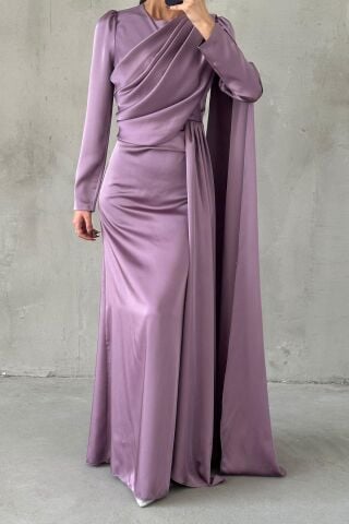 Lavina Satin Modest Evening Dress Lilac