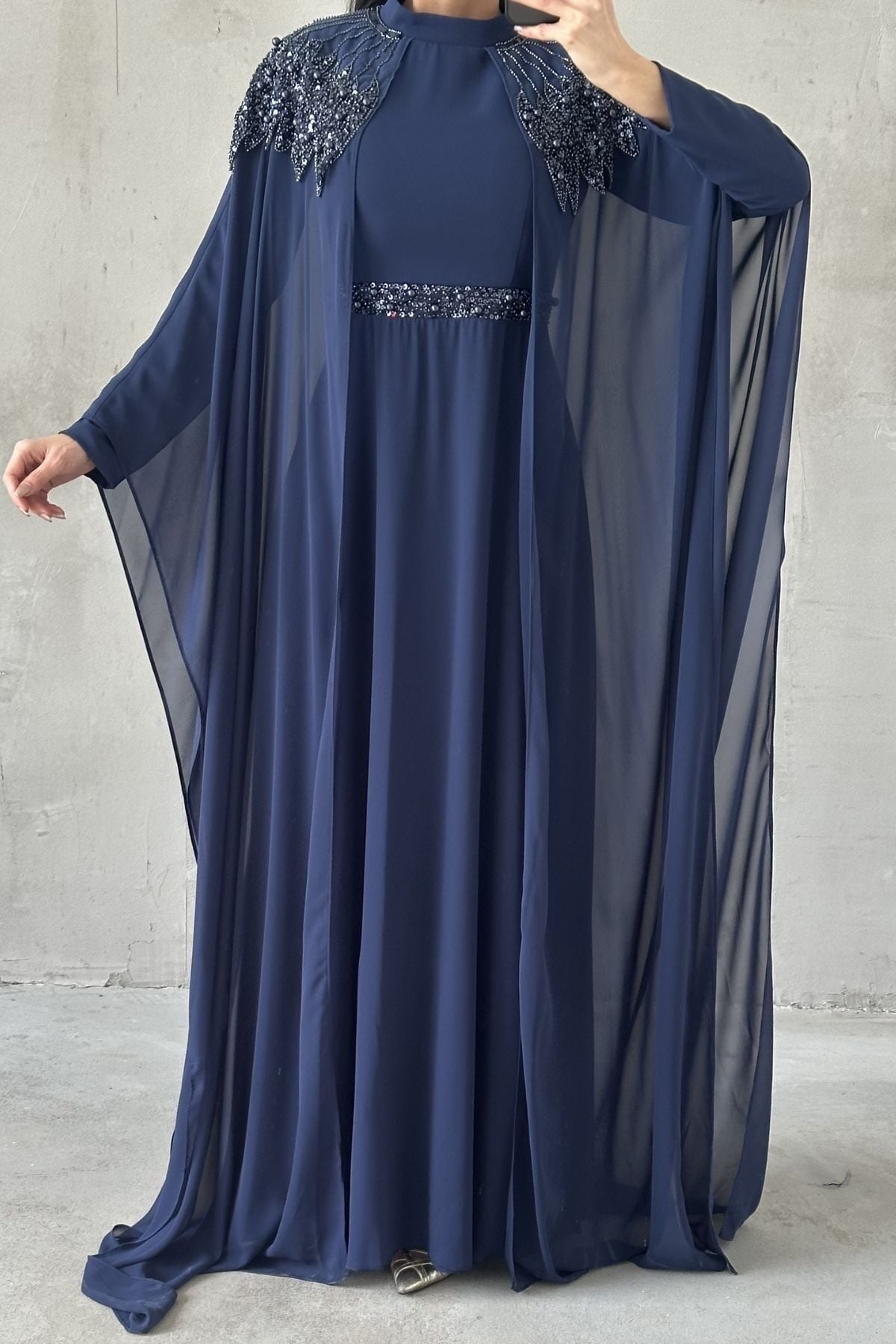 Feray Tesettür Abiye Lacivert