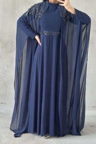 Feray Tesettür Abiye Lacivert