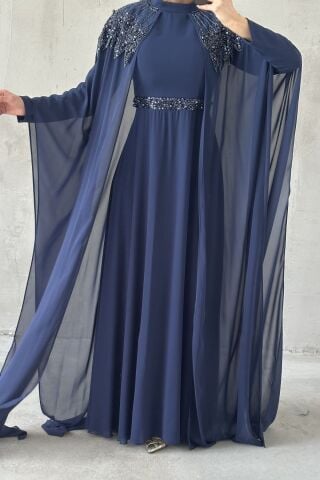 Feray Tesettür Abiye Lacivert