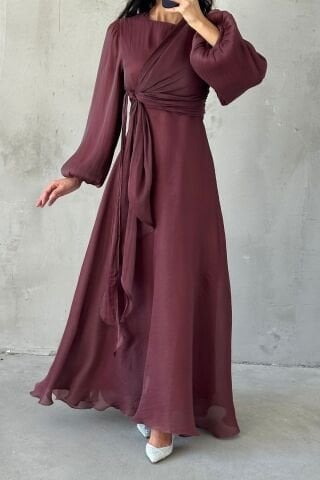 Şık Tasarım Basic Janjan Tesettür Abiye Kahverengi