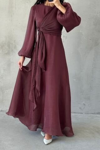 Şık Tasarım Basic Janjan Tesettür Abiye Kahverengi