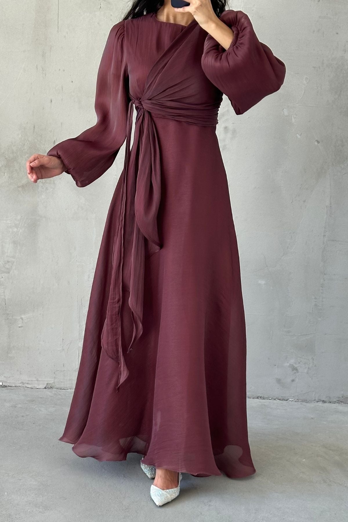 Şık Tasarım Basic Janjan Tesettür Abiye Kahverengi