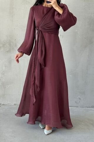 Şık Tasarım Basic Janjan Tesettür Abiye Kahverengi